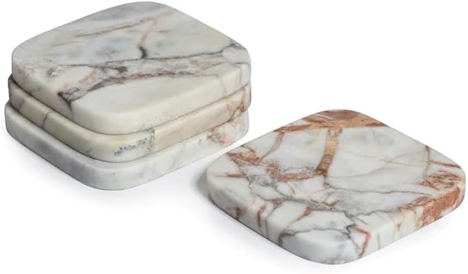 Zodax Red or Brown Veined White or Black Verona Matte Marble Coasters - Set of 4 (Rosso Verona) | Amazon (US)