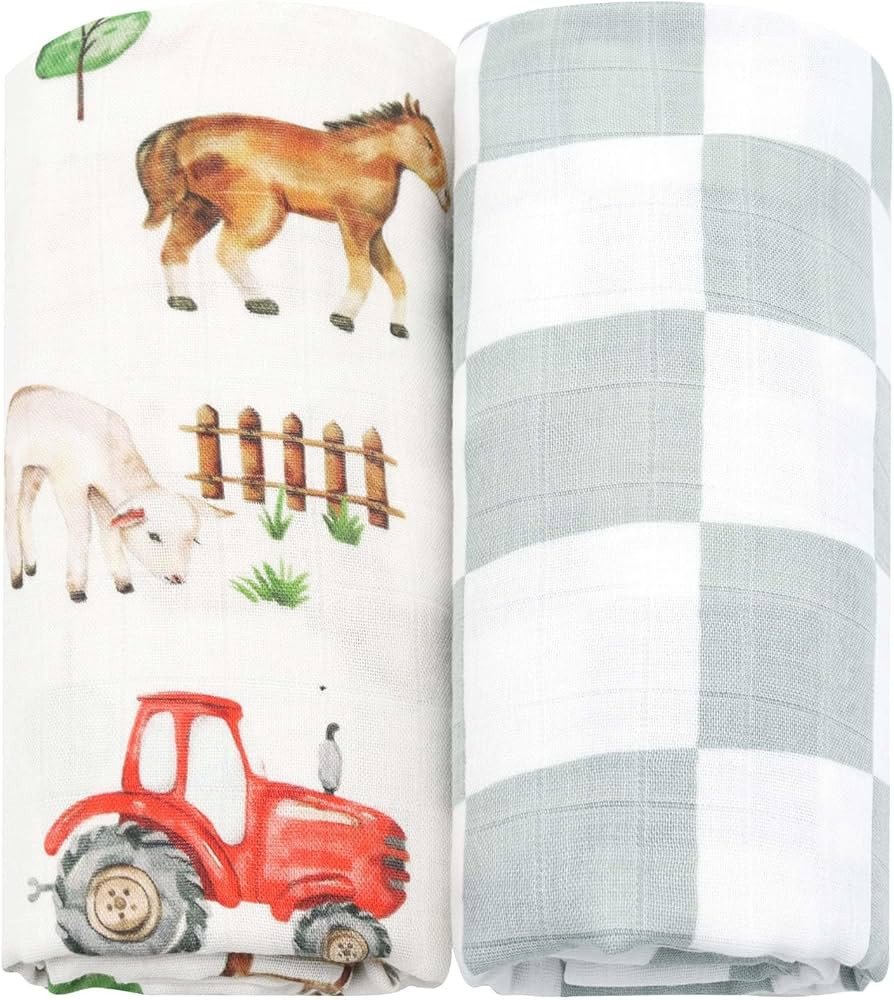 LifeTree Muslin Swaddle Blankets Neutral, Farm Animals Baby Swaddling Wrap Nursery Receiving Blan... | Amazon (US)