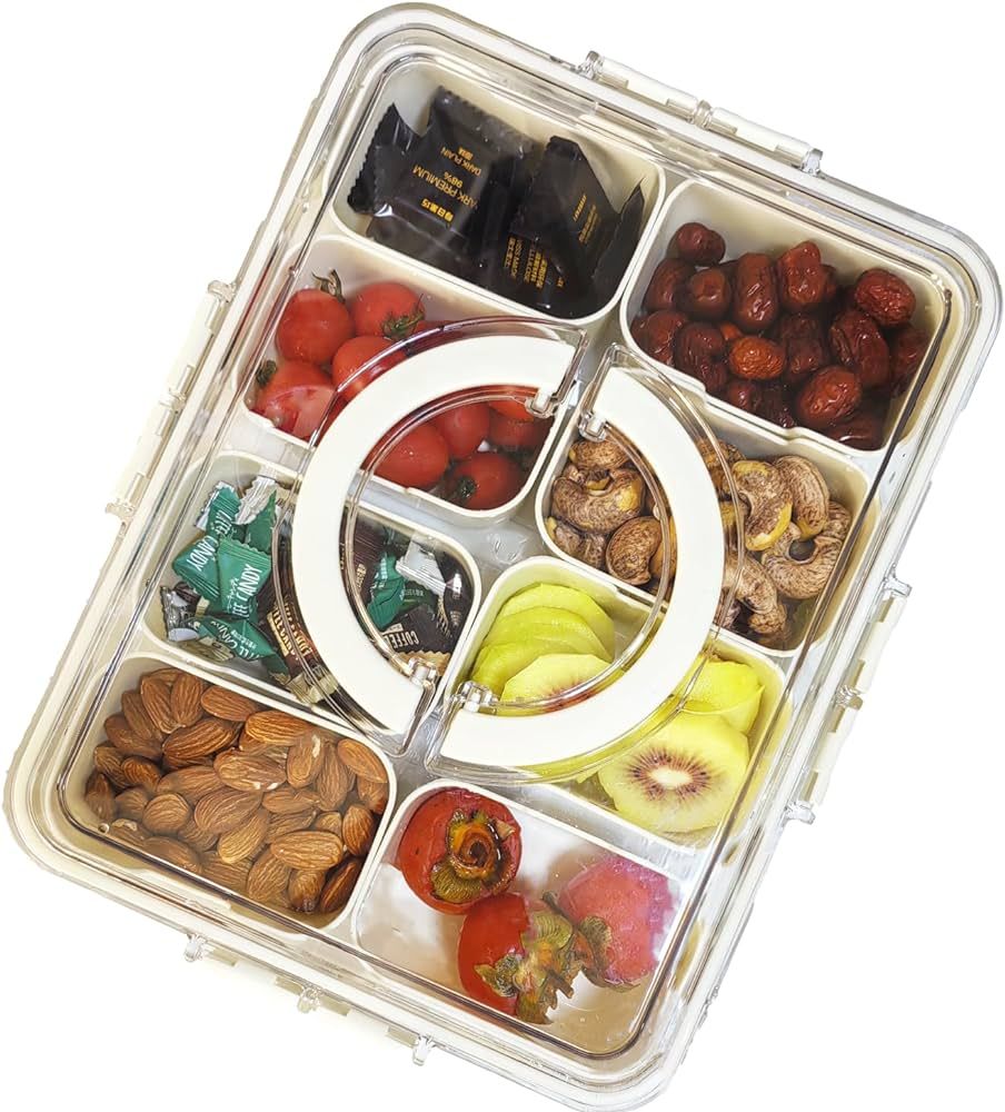 ZEENING Divided Clear Snack Box Serving Tray with Lid & Handle, Snackle Box Charcuterie Board Con... | Amazon (US)