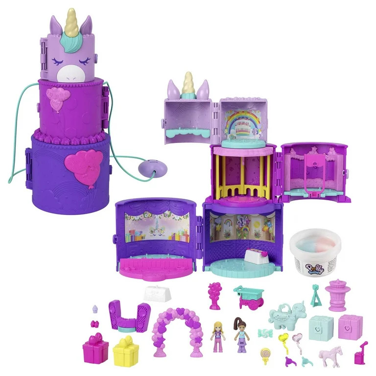 Polly Pocket 2-in-1 Spin 'n Surprise Birthday, Unicorn Toy with 2 Micro Dolls and 25 Accessories | Walmart (US)