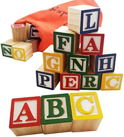 Skoolzy ABC Wooden Blocks for Toddlers - 30 Wood Alphabet Blocks - Montessori Stacking Letter Pre... | Amazon (US)