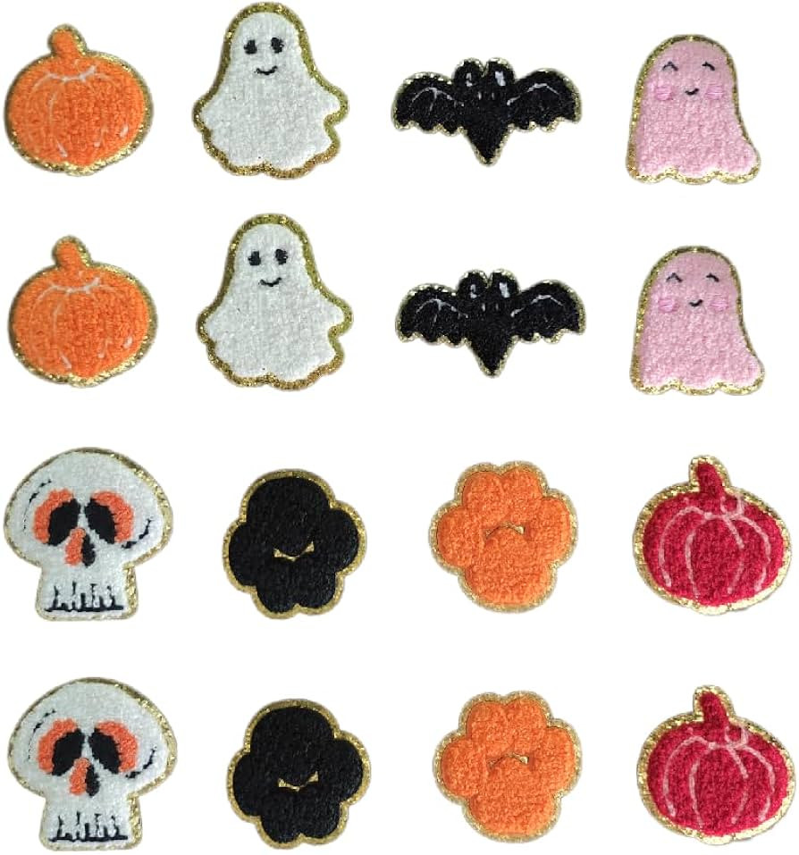 Halloween Iron on Patches, Pumpkin Ghost Skull Bat Sew On Embroidered Patches Appliques Glitter G... | Amazon (US)