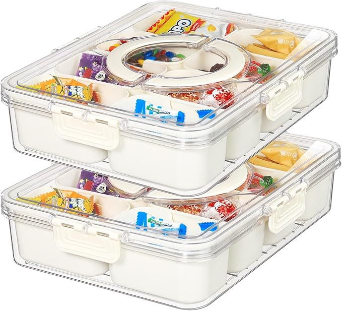 Snackle Box Container, Divided Serving Tray with Lid and Handle, Portable Big Snack Charcuterie C... | Amazon (US)