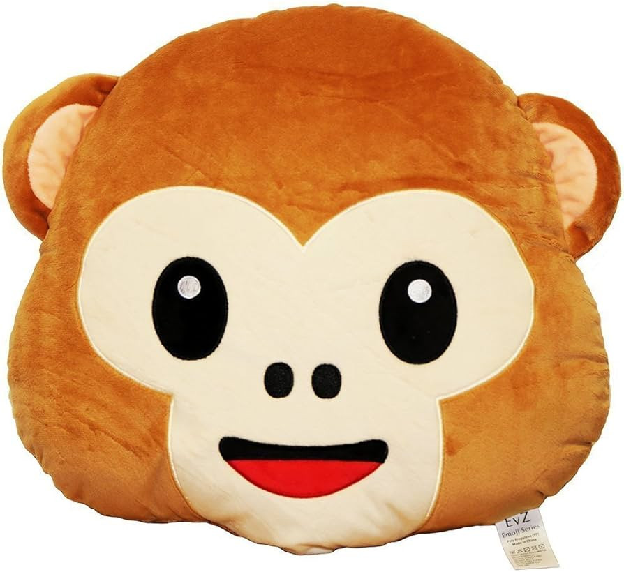 EvZ Emoji Monkey Face Emoticon Cushion Stuffed Plush Soft Pillow, Official Certified, 32cm Brown | Amazon (US)