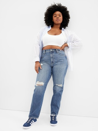 High Rise Destructed Mom Jeans | Gap Factory