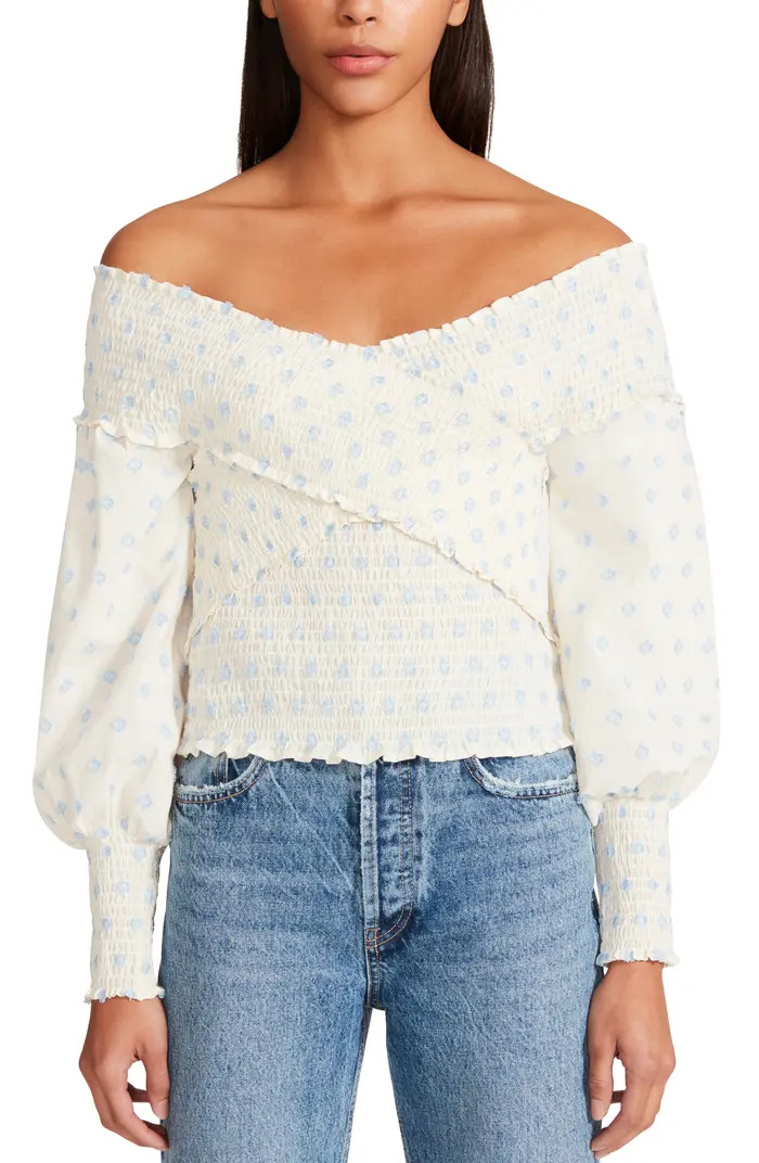 BB Dakota by Steve Madden Off the Shoulder Smocked Cotton Top | Nordstrom | Nordstrom