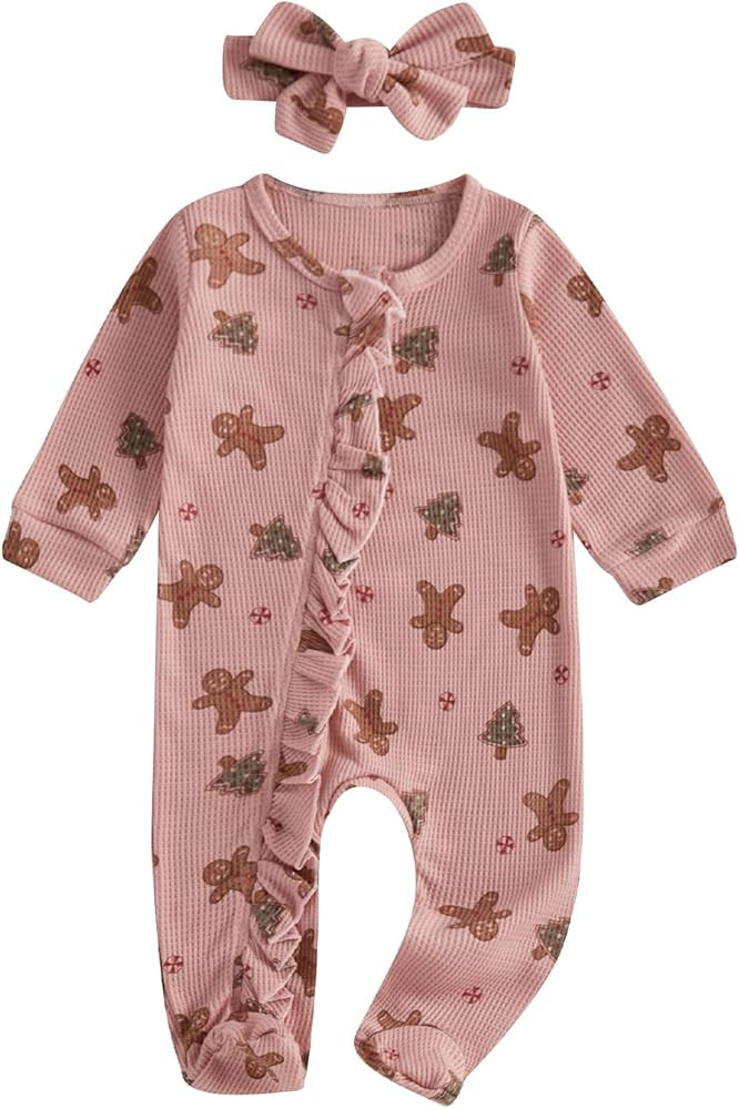 YINGISFITM Baby 3 6 Months Girl Clothes Newborn Onesie Ruffle Long Sleeve Ribbed Romper Jumpsuit ... | Amazon (US)