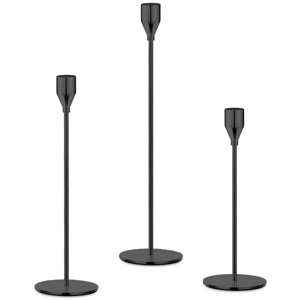 Set of 3 Black Candle Holders,Taper Candle Metal Candle Stand Holder - Elegant Candlestick Holder... | Amazon (UK)