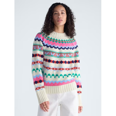 Free Assembly Women's and Women's Plus Yoke Stitch Sweater with Long Sleeves, Midweight, XS-4X | Walmart (US)