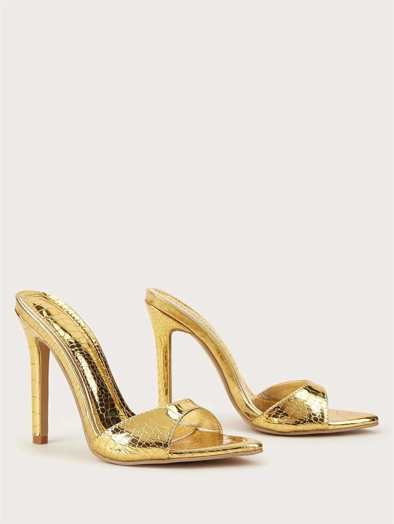 Women's Metallic Stiletto Heeled Mule Sandals Gold CN35(5.5) - Walmart.com | Walmart (US)
