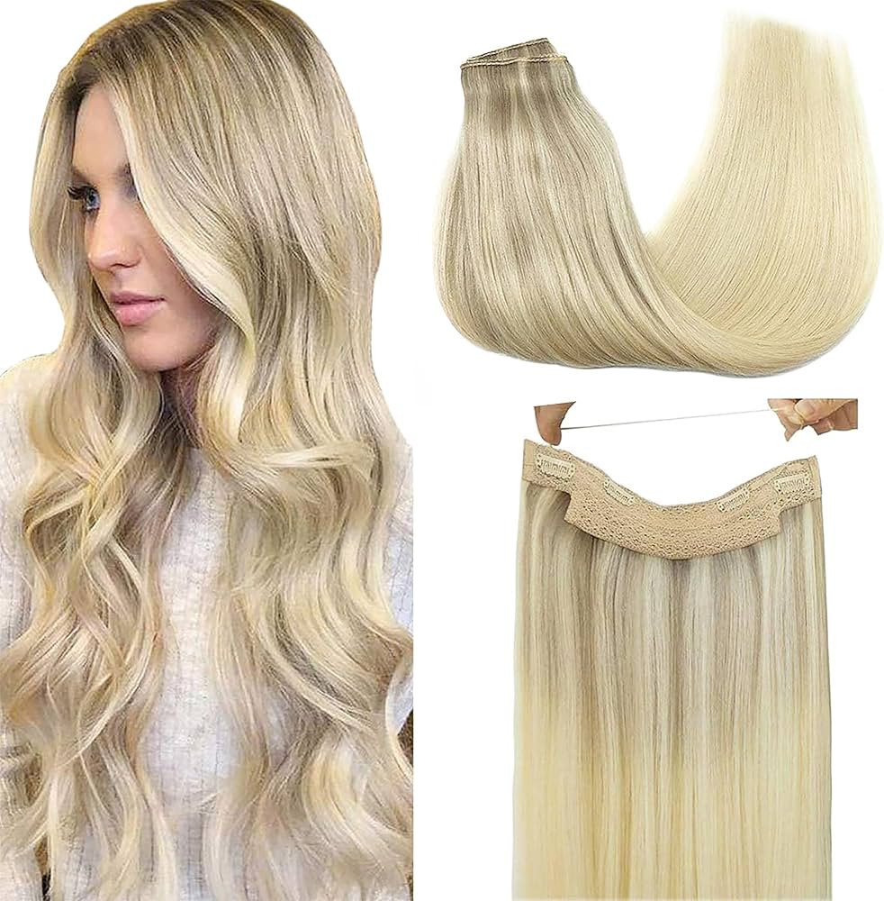 GOO GOO Wire Hair Extensions Human Hair, 17/22/60 Ash Blonde with Golden Blonde and Platinum Blon... | Amazon (US)