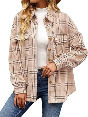 GRAPENT Womens Shacket Jacket Oversized Plaid Flannel Button Down Shirt Jackets Long Sleeve Coats | Amazon (US)