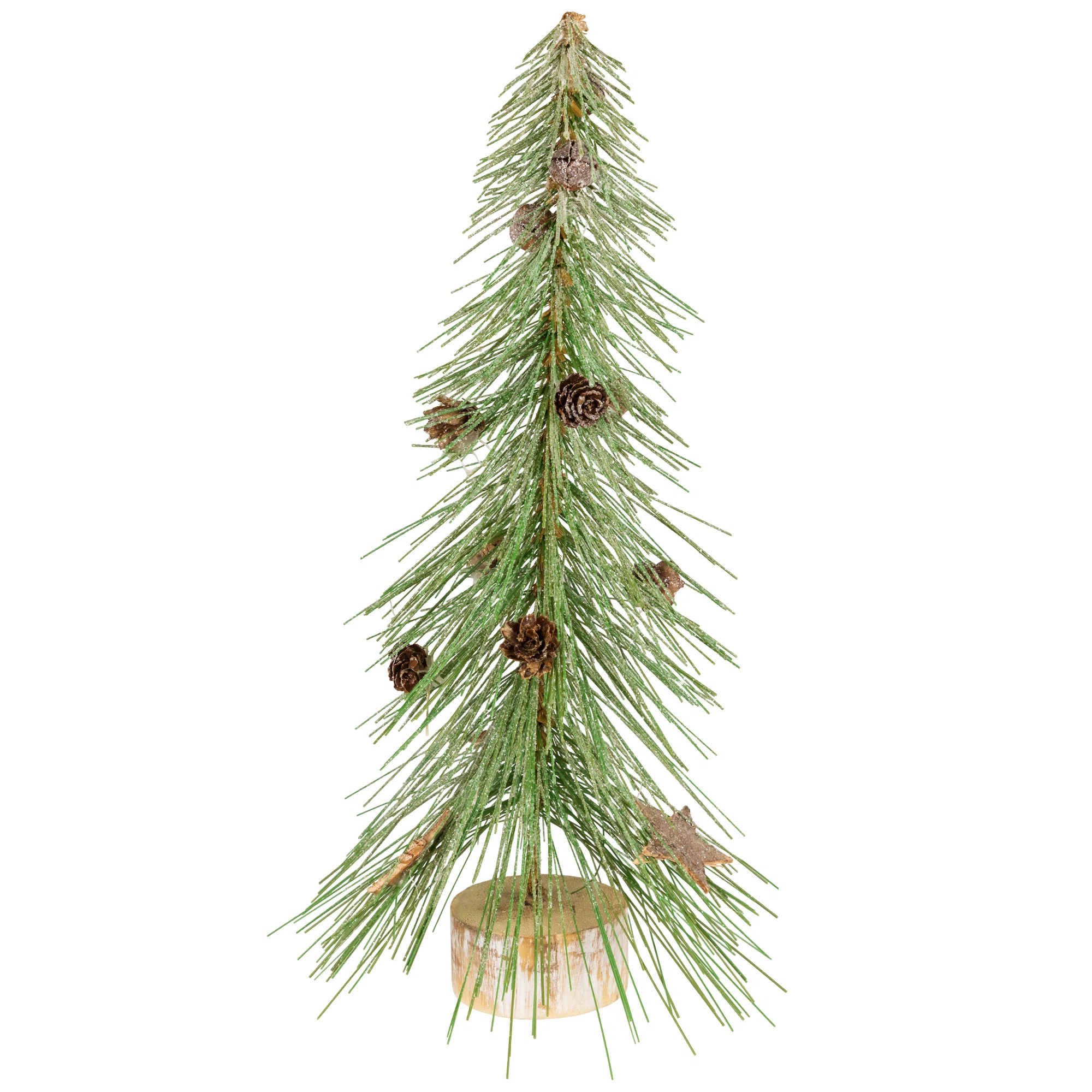 Frosted Bottle Brush Tree On Wooden Base Christmas Decoration | Wayfair North America
