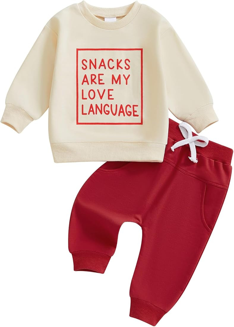 Baby Boy Fall Clothes Set Long Sleeve Letter Print Sweatshirt Pants Valentines Day Outfits 6 12 1... | Amazon (US)