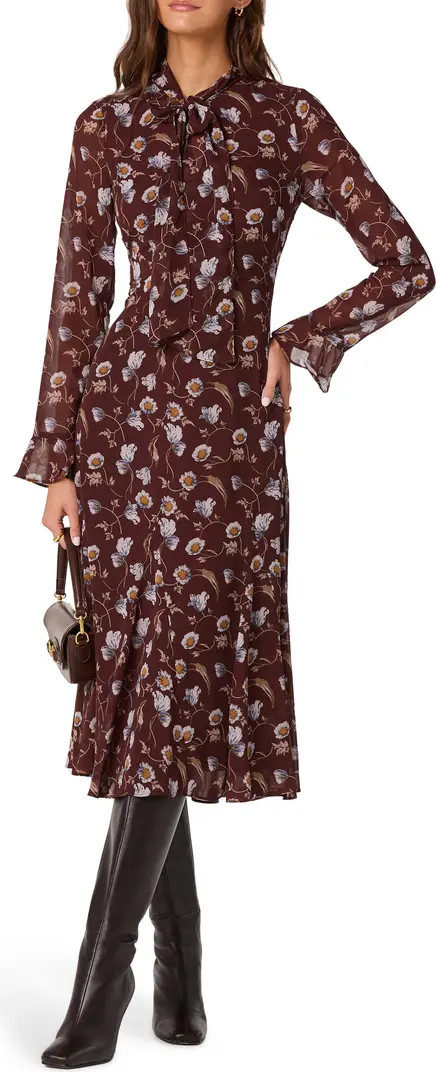 Floral Tie Neck Long Sleeve Dress | Nordstrom