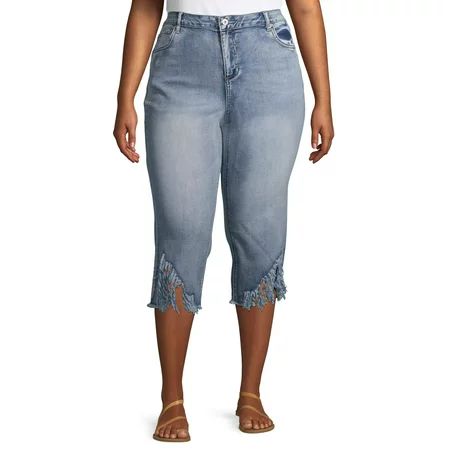 Alivia Ford Women's Plus Size Fray Hem Denim Carpi | Walmart (US)