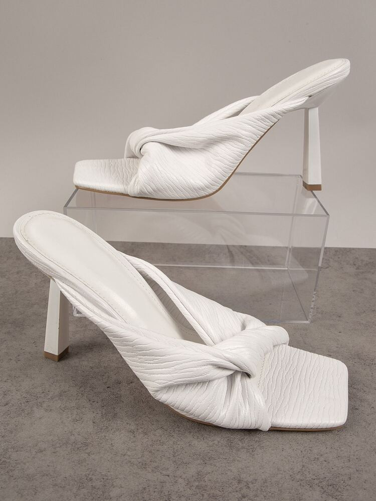 Twist Detail Vegan Leather Open Toe Heeled Sandals | SHEIN