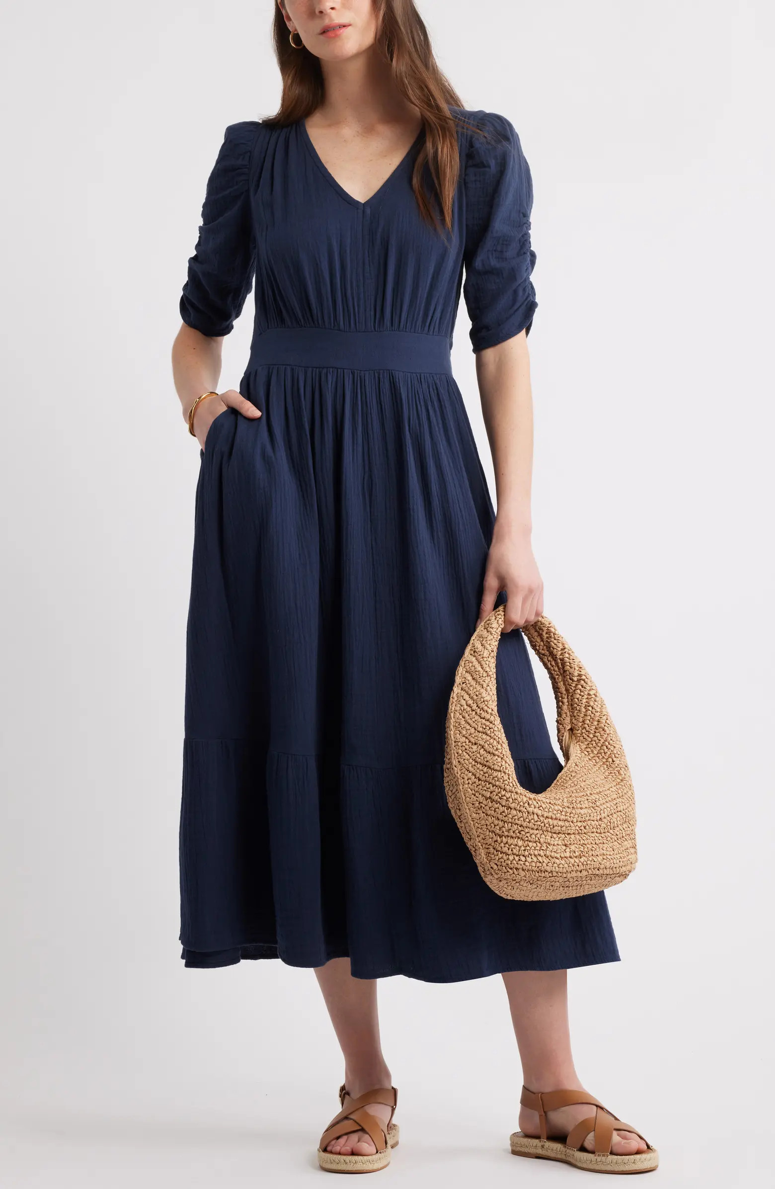 Puff Sleeve Ruffle Hem Gauze Maxi Dress | Nordstrom