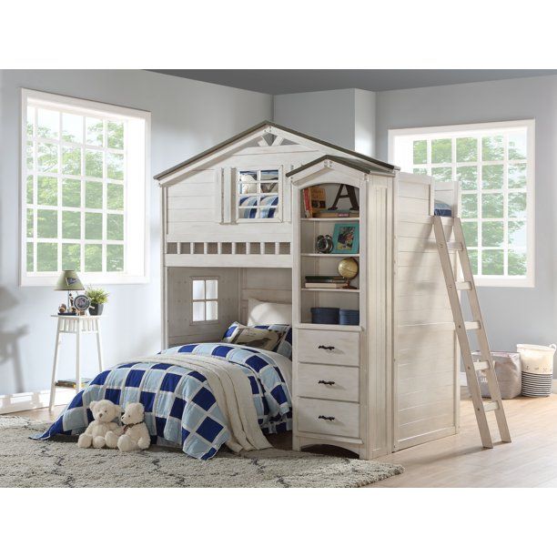 Acme Tree House Loft Bed in Weathered White and Washed Gray | Walmart (US)