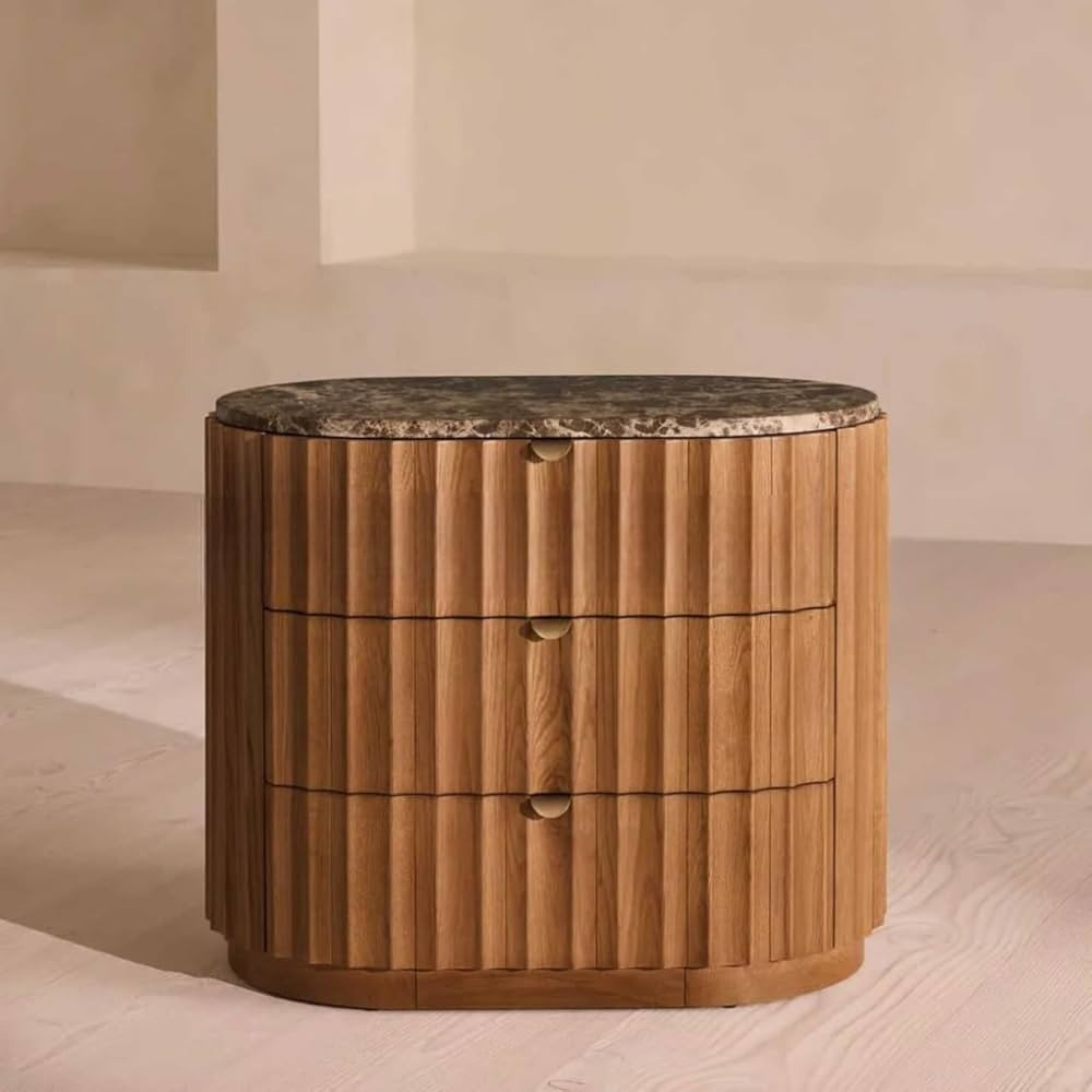 Mid-Century Modern Solid Wood Nightstand – Designer Vintage Bedside Cabinet with Marble Top, Th... | Amazon (US)