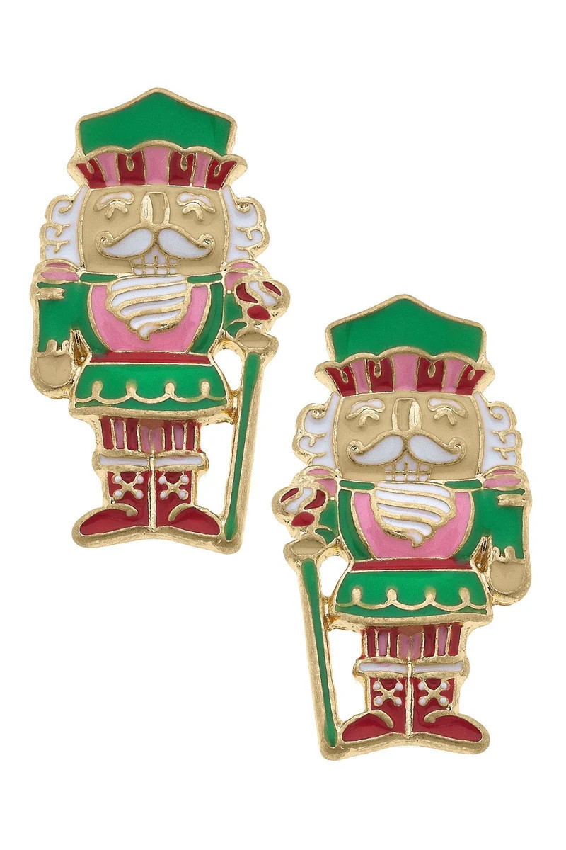 Nutcracker Enamel Stud Earrings in Pink/Green/Red | CANVAS