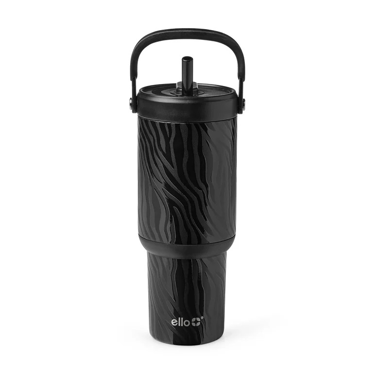 Ello Oasis Go 24oz Stainless Steel Tumbler with Top Handle and Retracting Straw, Black Zebra | Walmart (US)