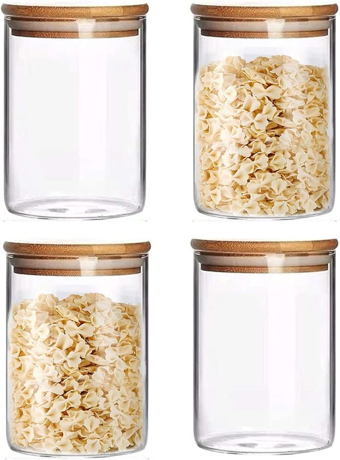Texsso Glass Kitchen Storage Jars with Wooden Lids 750ml 4 Pack - Airtight Glass Canister with Li... | Amazon (UK)