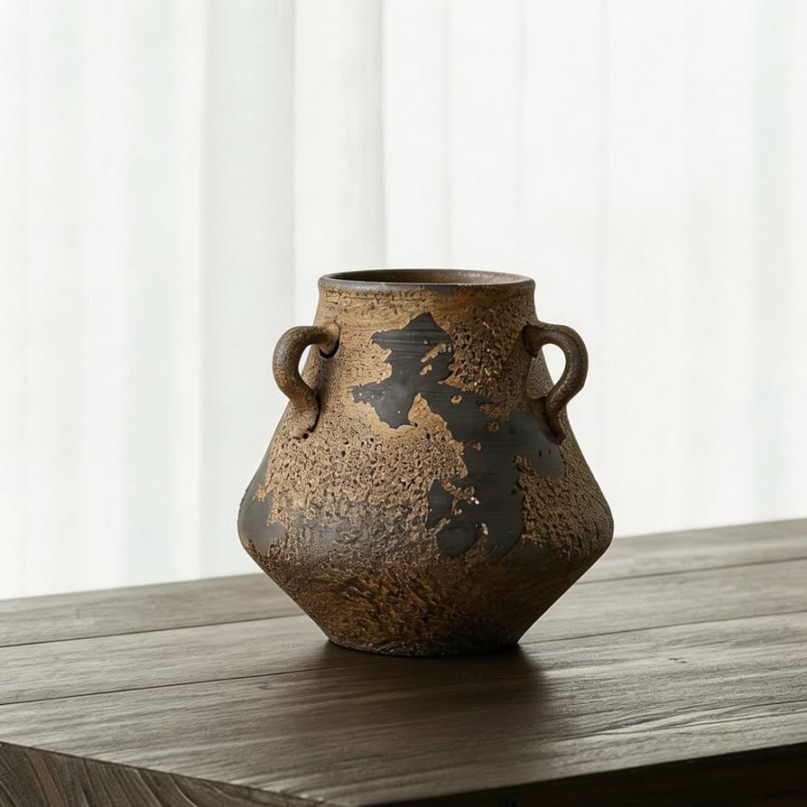 Rustic Ceramic Vase, Terracotta Flower Vase with Handles\uff0cWabi Sabi Decorative Flower Vase fo... | Amazon (US)