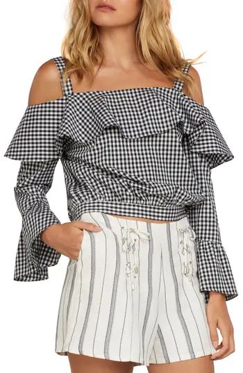 Women's Willow & Clay Gingham Cold Shoulder Top, Size X-Small - Black | Nordstrom