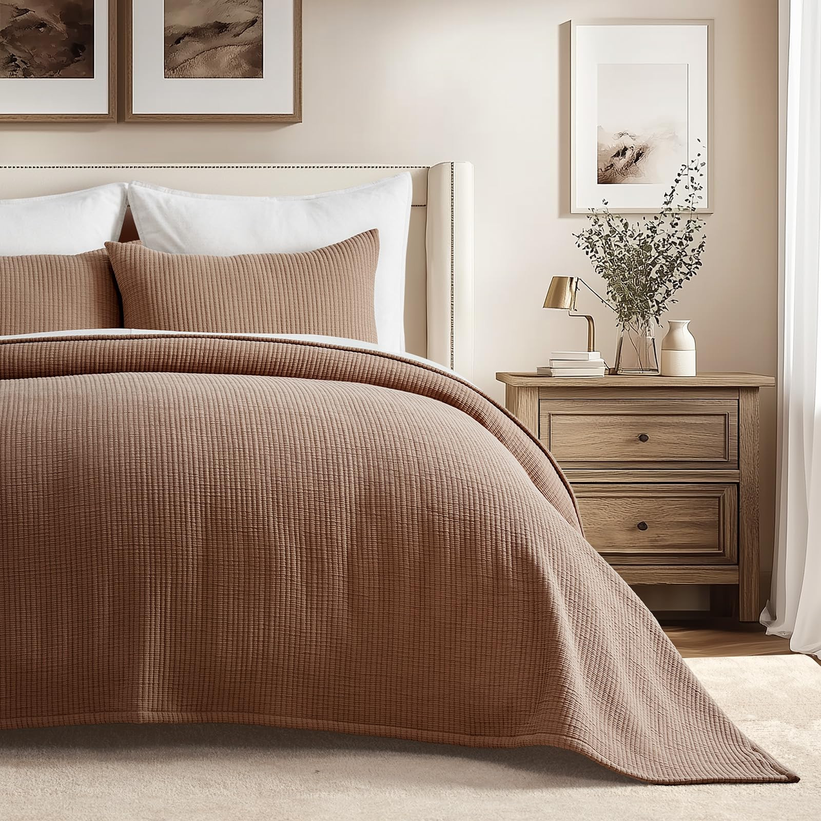 EVERGRACE Cotton Gauze King Bedspread, Ultra Soft Prewashed Pick Stitch Matelassé Coverlet, Ligh... | Amazon (US)