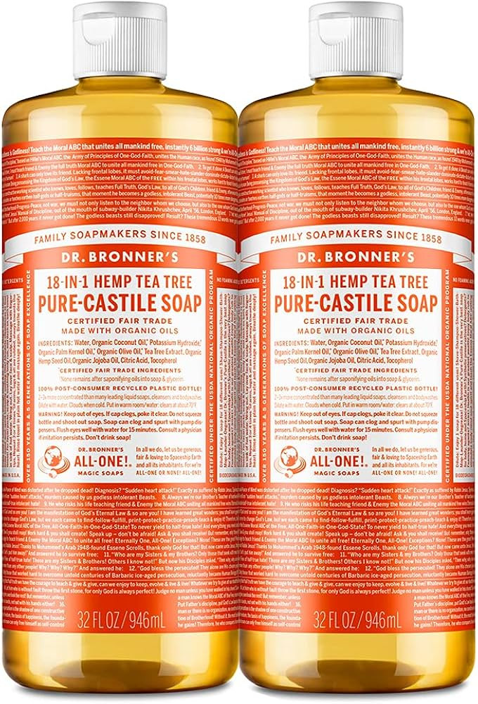 Dr. Bronner's - Pure-Castile Liquid Soap (Tea Tree, 32 ounce, 2-Pack) - Made with Organic Oils, 1... | Amazon (US)