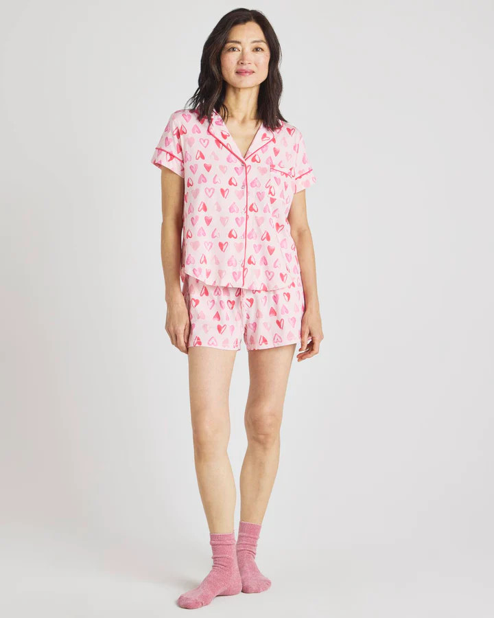 Watercolor Hearts Notch Collar & Short PJ Set | Splendid