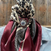 35x35"" Wine Leopard Wild Rag/Scarf Wrc397A -Copper Amethyst, Aqua & Clear Slide | Etsy (US)