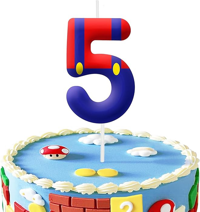 Blue Red 5th Birthday Number Candles, Number 5 Candle Cake Topper Decorations for Cartoon Game Th... | Amazon (US)