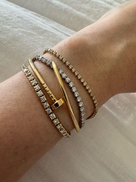The bracelets I wear daily. The gold tennis is 3 carats. The white gold is also 3 carats. My gold one is Ring Concierge. The white gold one is not, but I included the RC version which is similar. 

The mini tennis is a gorgeous layering piece and I love it paired with other bracelets.

Also included my other #RingConcierge favs while the sale is going on. 