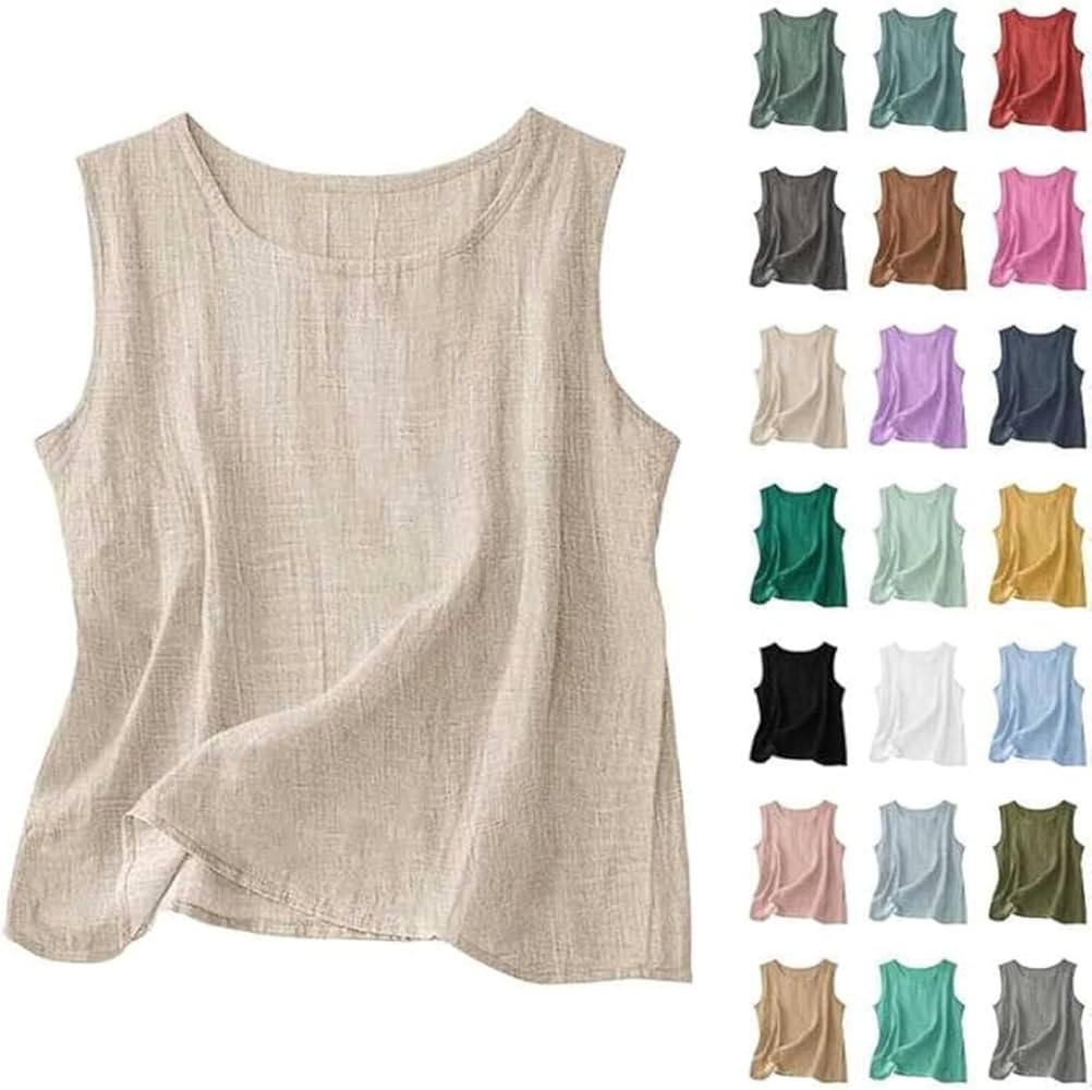 Linen Tank Tops for Women Casual Loose Camisole Sleeveless Gauze Shirts Plus Size Boho Spring Sum... | Amazon (US)