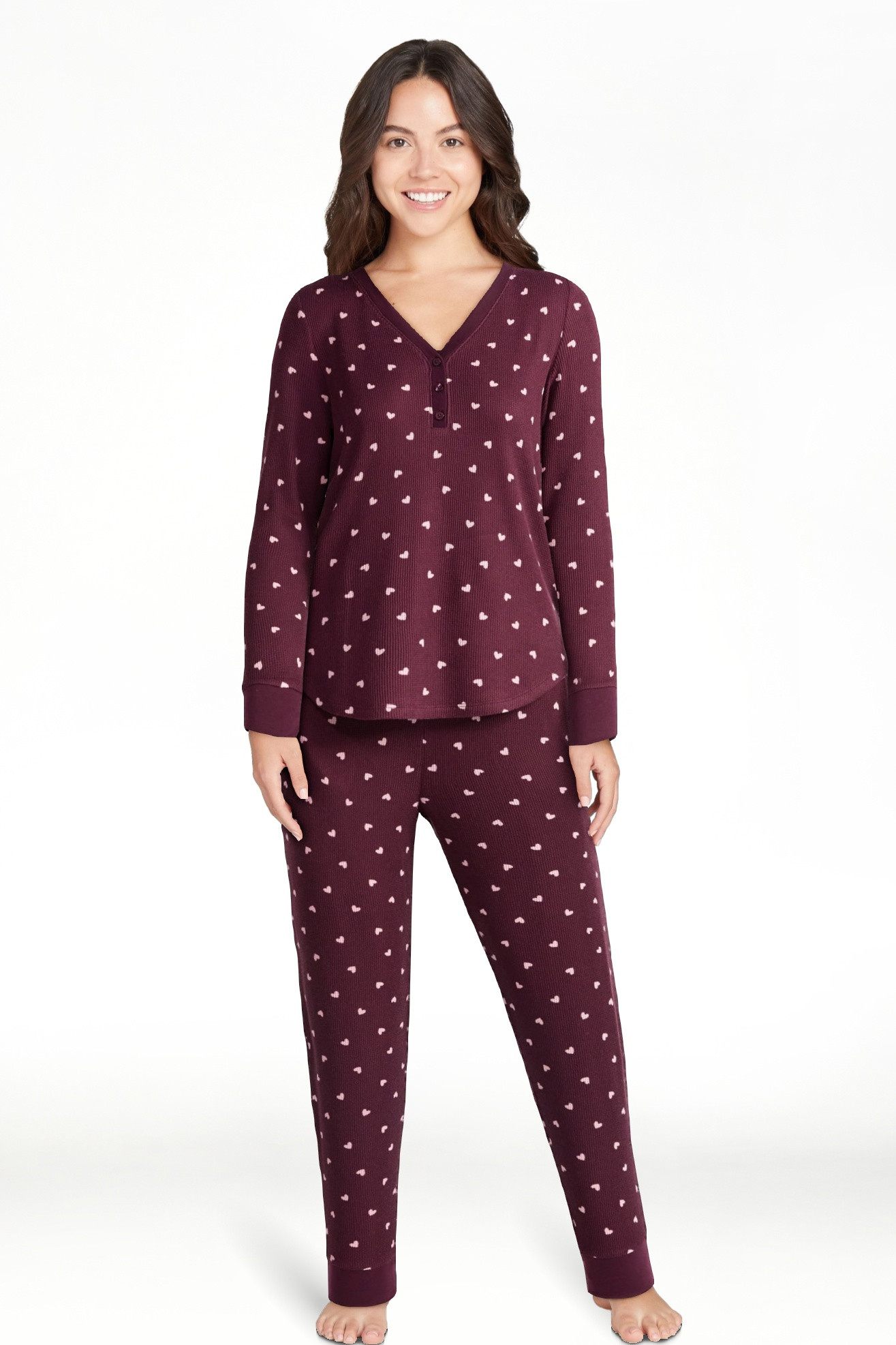 Joyspun Women's Waffle Knit Henley Sleep Top, Joggers and Socks Pajama Set, 3-Piece, Sizes XS-3X | Walmart (US)