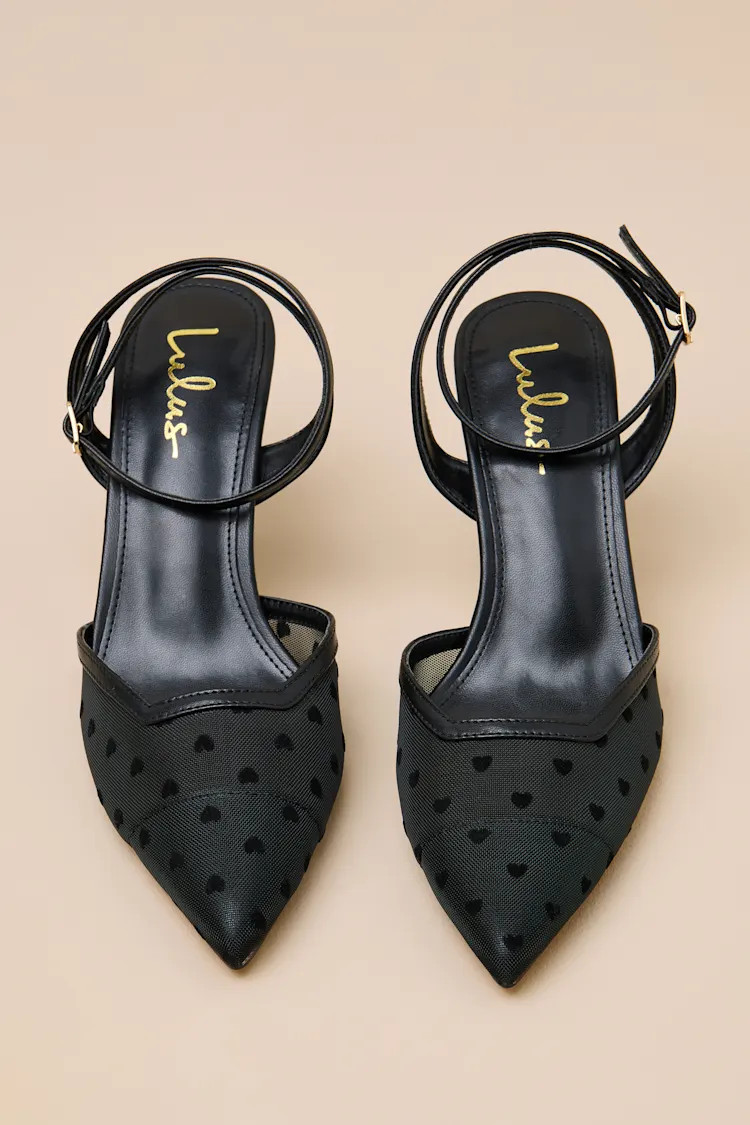 Polaris Black Mesh Heart Ankle Strap Pumps | Lulus