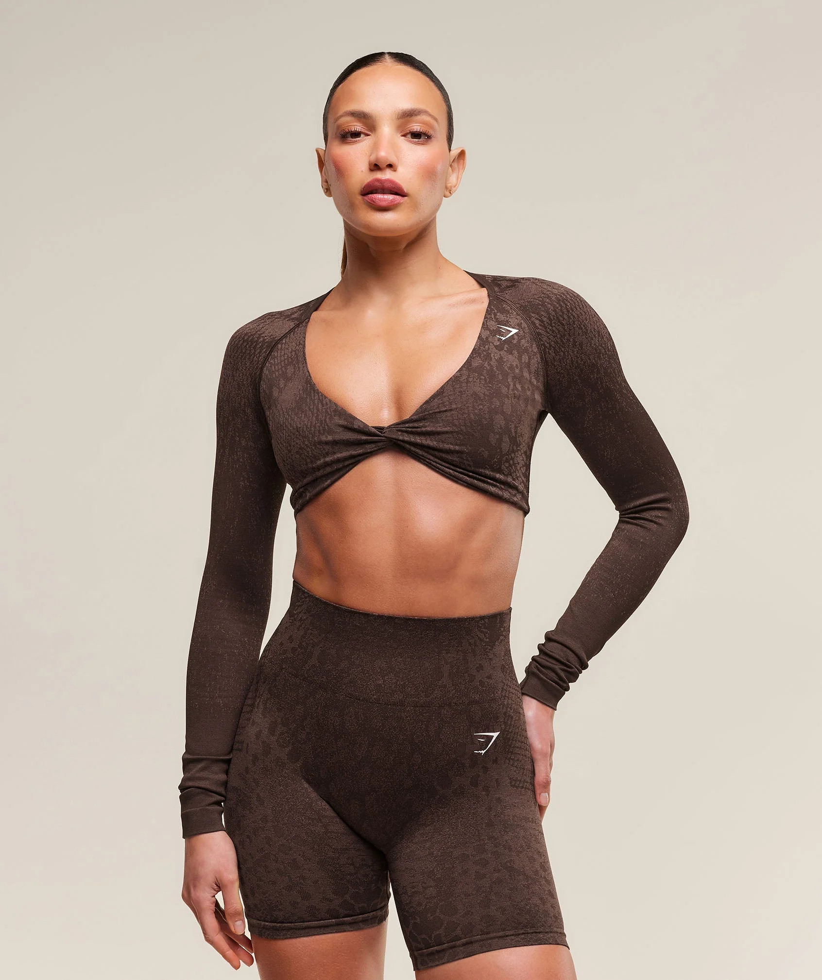 Gymshark Adapt Animal X Whitney Seamless Long Sleeve Top - Archive Brown/Soft Brown | Gymshark US