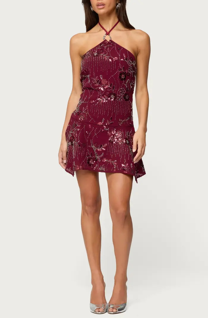 EDIKTED Adria Beaded Sequin Halter Minidress | Nordstrom | Nordstrom