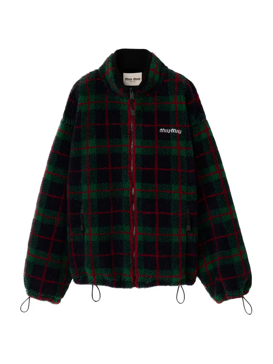 Miu Miu Checked Teddy Zipper Jacket | Saks Fifth Avenue | Saks Fifth Avenue
