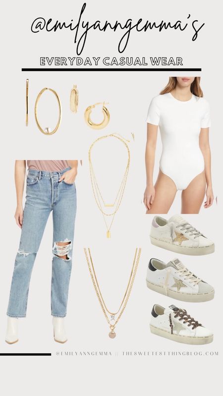 Casual Wear | Mom Uniform | White Tee | Gold layering necklace | Gold Hoops | Golden Goose | Sneakers | Jeans