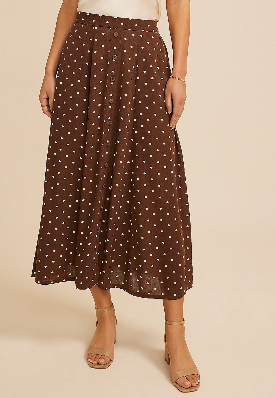 Polka Dot Button Front Maxi Skirt | Maurices