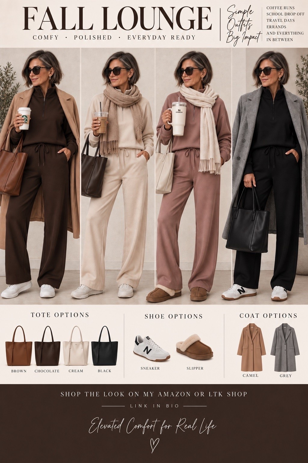 Fall lounge, but make it polished 🤎 Cozy matching sets are my favorite way to look put together without sacrificing comfort. Add a great tote, classic sneakers or cozy slippers, and a long coat and you’re ready for coffee runs, school drop-off, errands, travel days—or just real life. ☕️

Comfy, classic & elevated for the over-50 girlies. 🍂

#LTKOver40 #LTKootd #LTKMidsize