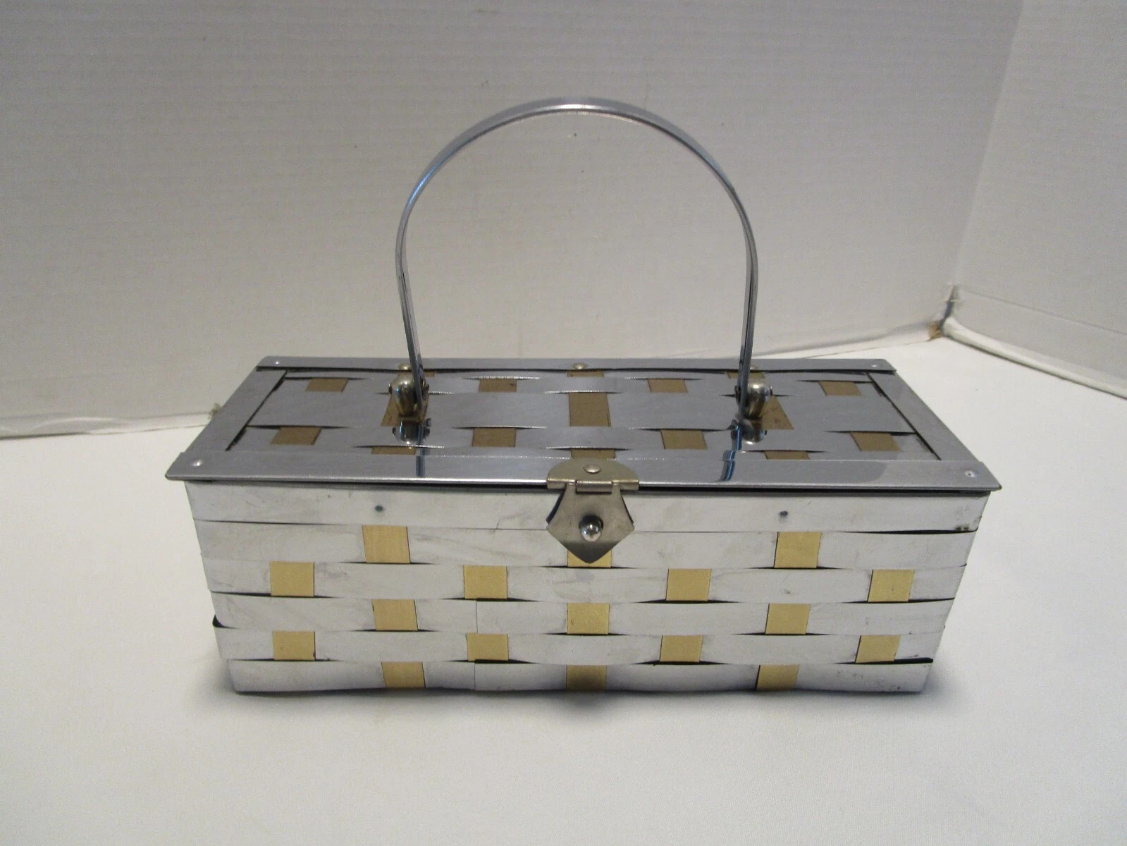 Vintage Metal Handbag Box Purse Hinged weaved  gold/silver 19.25" Wide  1950’s | eBay | eBay US