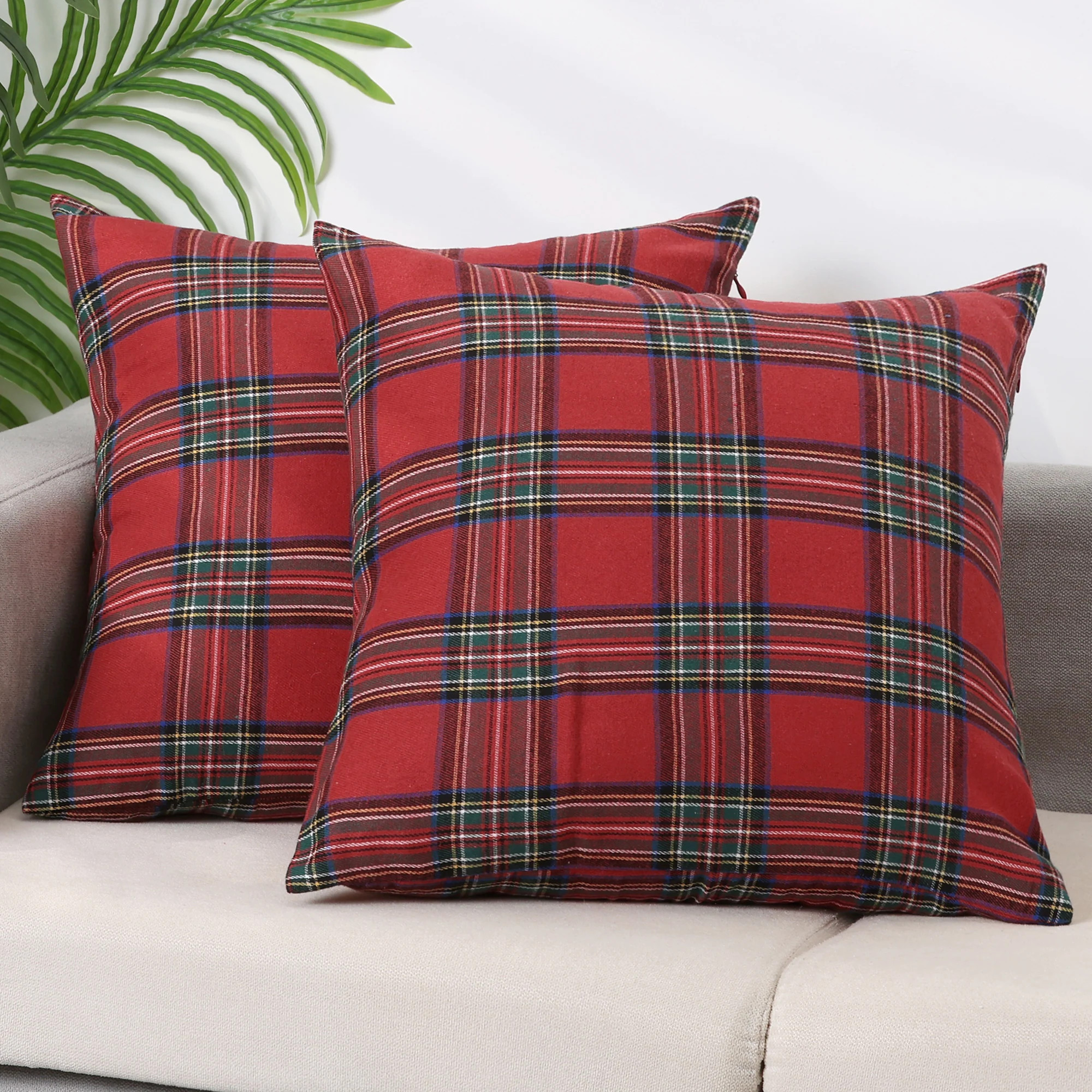 Pack of 2 Festive Plaid Decorative Throw Pillow Covers Scottish Tartan Square Case Cushion Covers | Bed Bath & Beyond