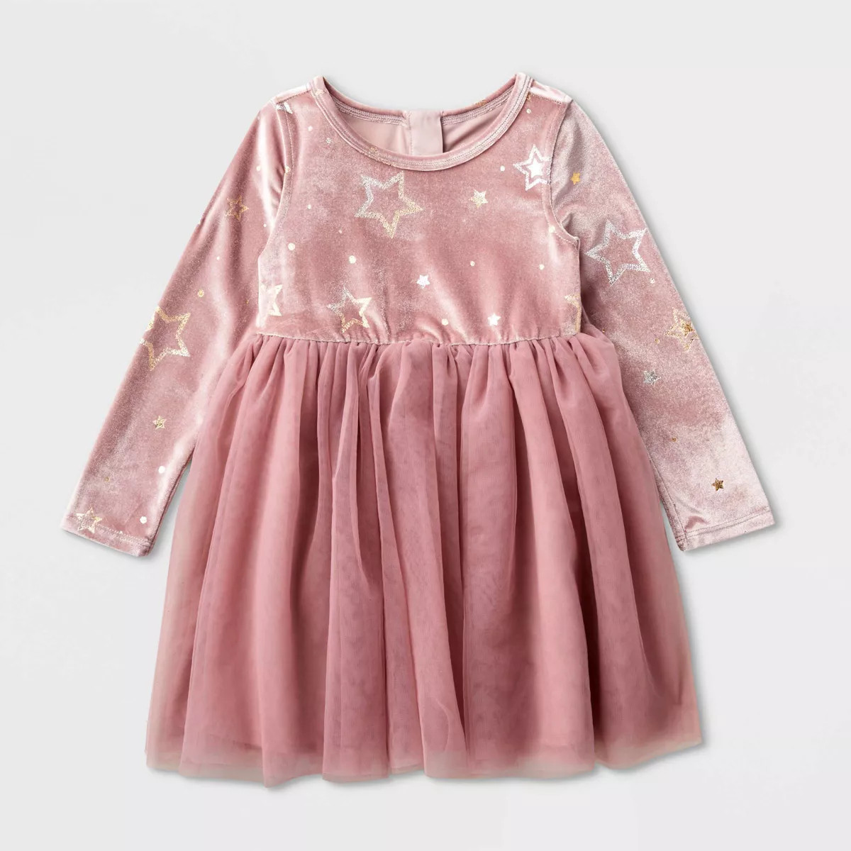 Toddler Girls' Adaptive Long Sleeve Star Velour to Tulle Dress - Cat & Jack™ Dusty Pink | Target