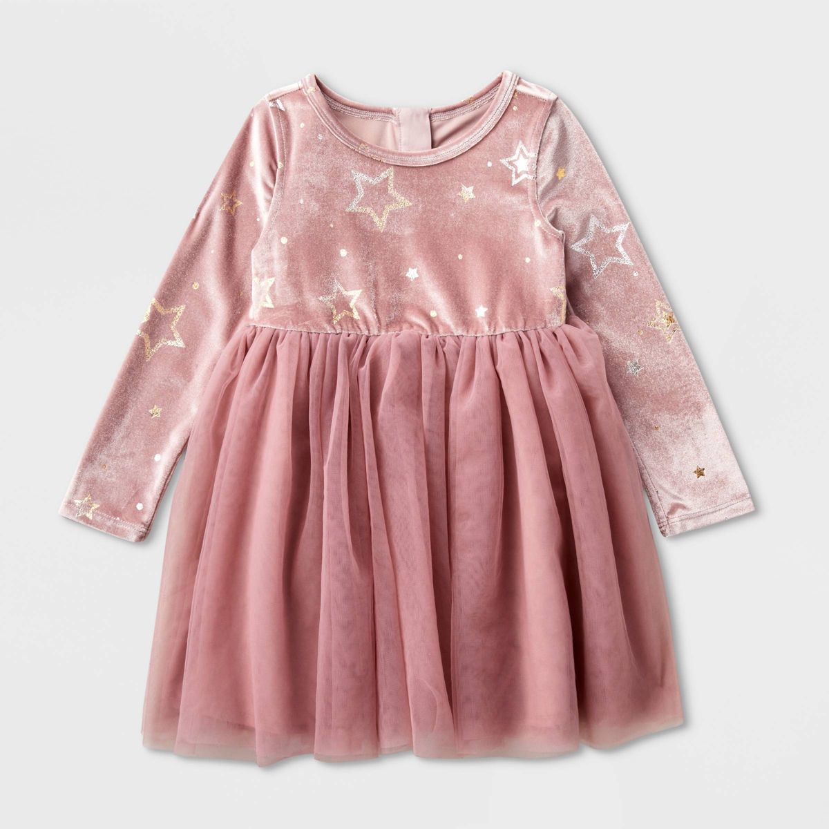 Toddler Girls' Adaptive Long Sleeve Star Velour to Tulle Dress - Cat & Jack™ Dusty Pink | Target