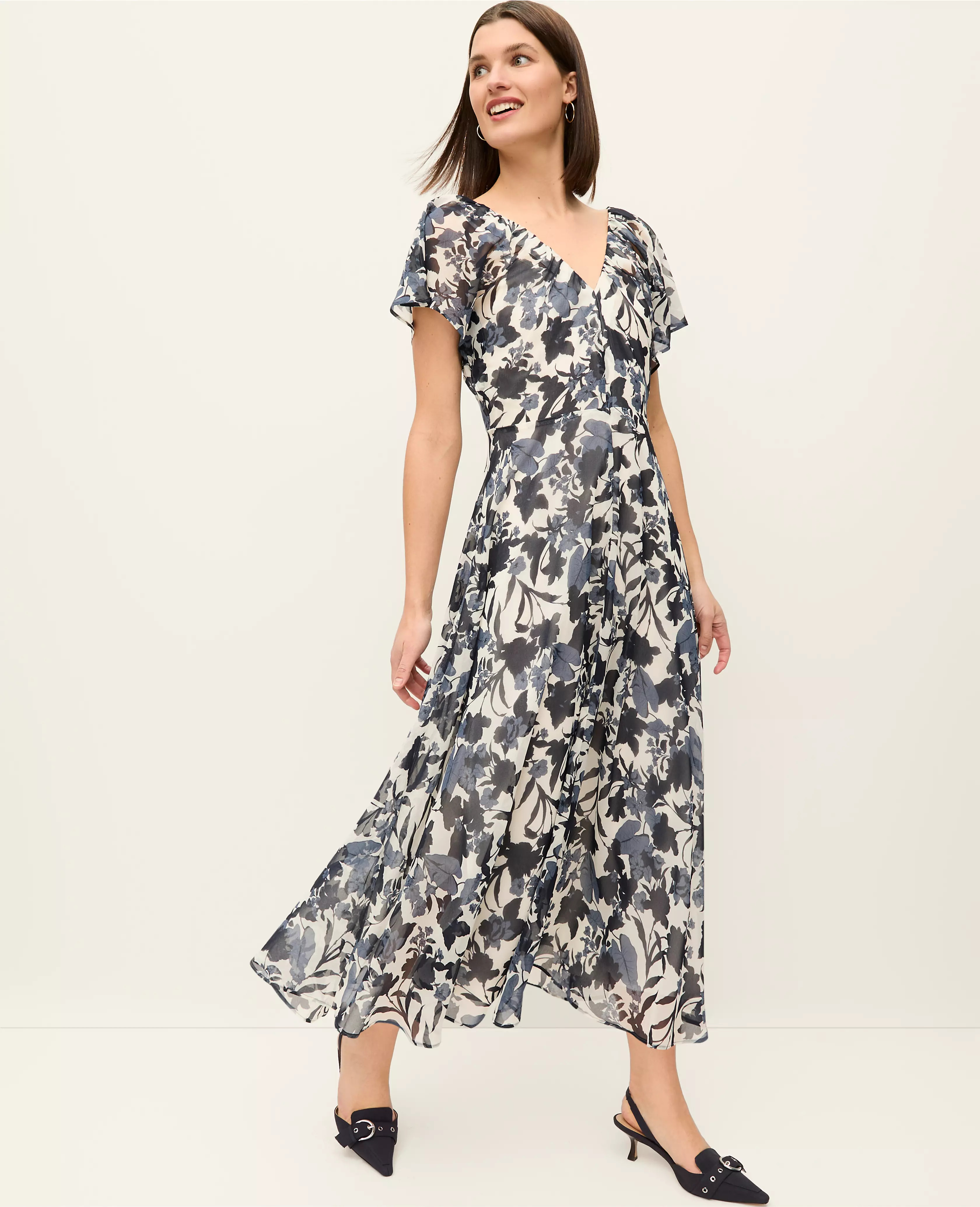 Floral Flutter Sleeve Midi Dress | Ann Taylor