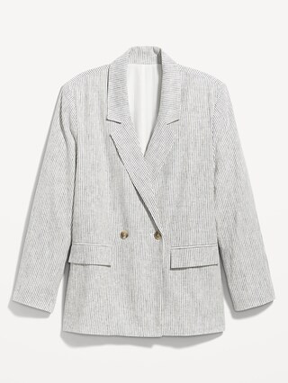 Striped Double-Breasted Linen-Blend Blazer for Women | Old Navy (US)